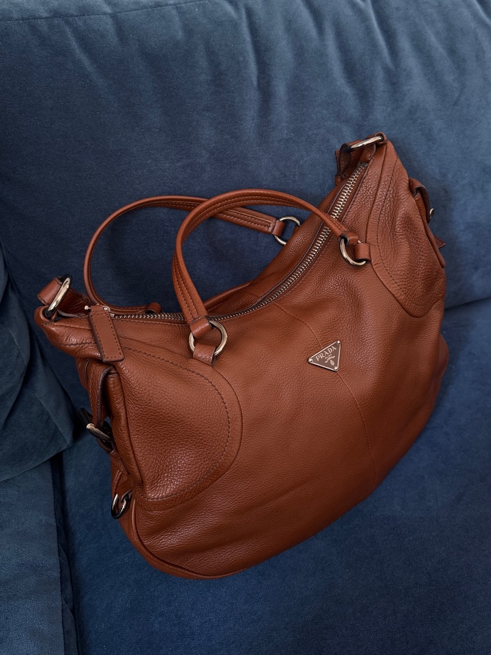 Prada Pebble Leather Dark Brown Hobo Bag - Picture 13 of 13
